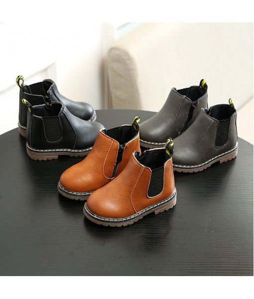 New children's shoes in autumn and winter 2019 boys' Leather short boots British leather boots girls' single boots retro Martin boots trend