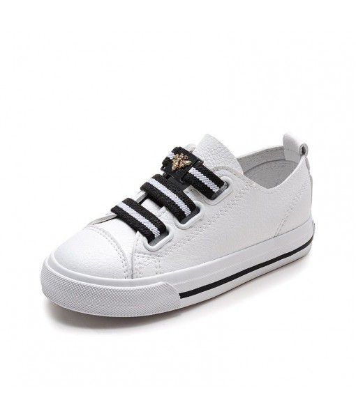 Elastic band solid color low top children's shoes 2020 spring new small white shoes breathable wear-resistant light leather shoes Pu board shoes