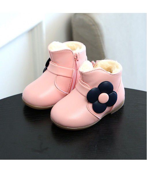 2018 winter Korean children's shoes small and medium-sized children's soft bottom cotton boots girls' Korean flower princess warm leather boots