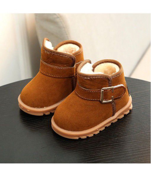 2019 winter new children's snow boots Korean girls' warm shoes Korean pure color baby soft sole children's shoes