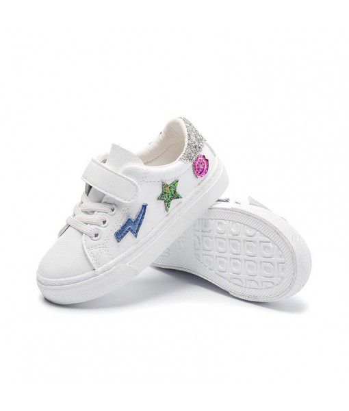 Velcro breathable children's leather shoes spring low top cartoon boys and girls' Board Shoes