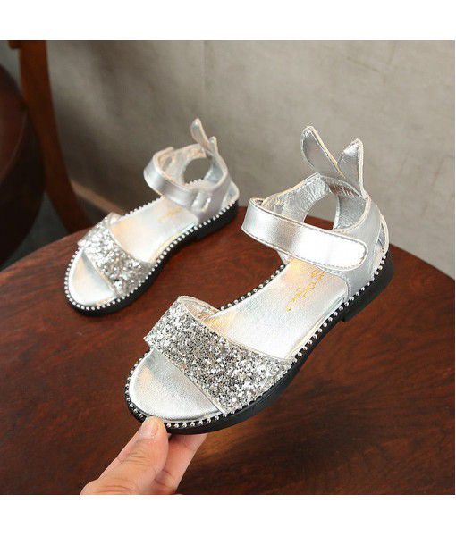 2018 summer new children's Korean girls' Sequin open toe sandals small and medium-sized children's lovely bag heel Roman shoes