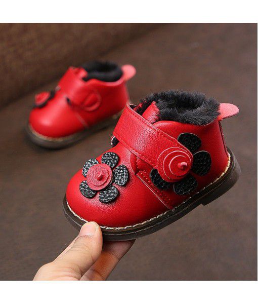 2018 winter new girls' shoes Korean flower soft bottom warm Velcro and warm boots 0-1-2 years old
