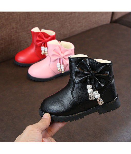 Autumn and winter 2018 new children's Princess versatile fashion boots bowknot little girl boots middle and big children's student shoes