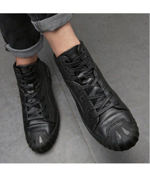 European station casual shoes trend men's board shoes mix and match black business Korean version new high top shoes for men in autumn and winter 2019