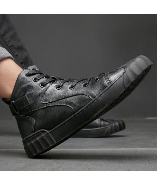 European station casual shoes trend men's board shoes mix and match black business Korean version new high top shoes for men in autumn and winter 2019