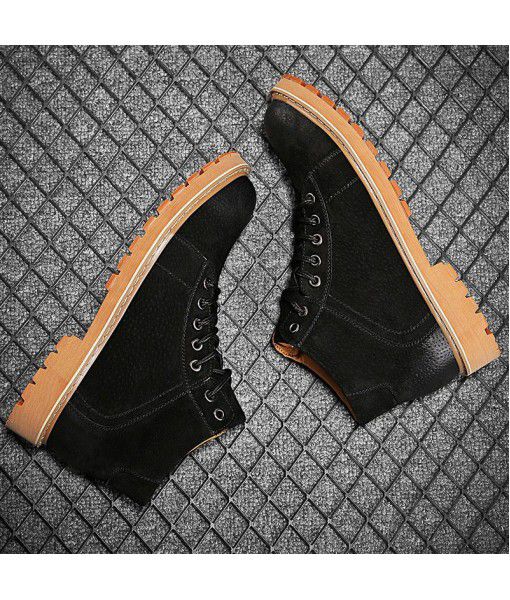 Leather winter Korean Edition Martin boots men's fashion new plush warm cotton shoes British medium high top desert tooling boots