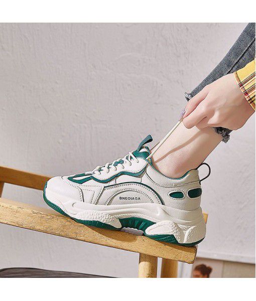 Spring 2020 new leather South Korean version of INS dad fashion shoes female students all in white shoes fashion sneakers female