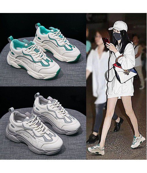 Spring 2020 new leather South Korean version of INS dad fashion shoes female students all in white shoes fashion sneakers female