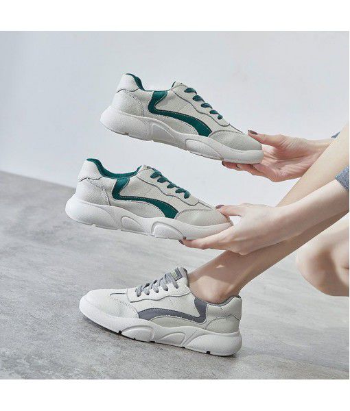 Shoes women's spring 2020 South Korean version of INS dad Chao shoes toe layer cowhide small white shoes women's leisure sports single shoes