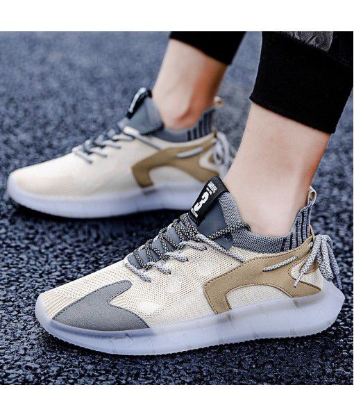 Men's shoes spring and summer new 2020 foreign trade transparent bottom leisure Korean style breathable sports fly woven coconut shoes