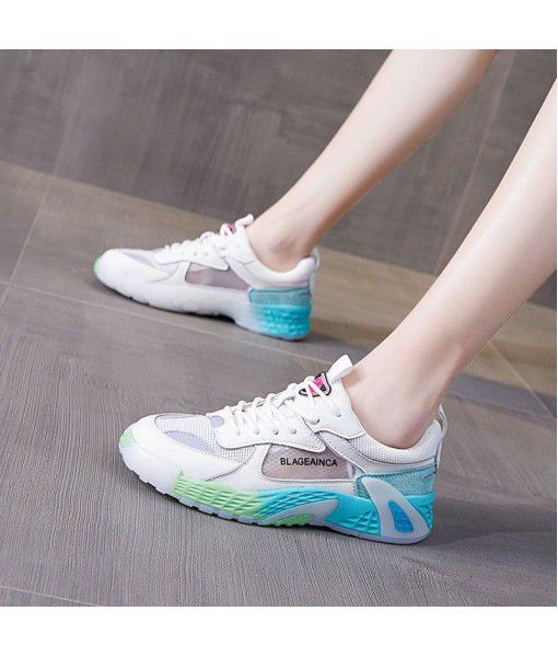 Net red father shoes women 2020 new breathable leather small white net surface spring and summer sports leisure shoes ins trend