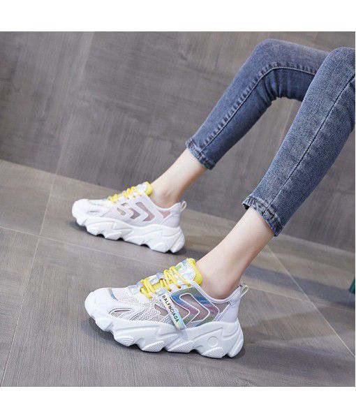 Leather dad fashion shoes women 2020 spring new tennis red all style breathable mesh casual sports shoes women ins summer