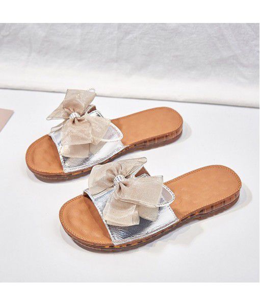 Cool slippers for women in summer wear 2020 new type of tendon soft sole fashion super fire bow Beach Women's shoes trend