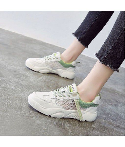 Leather small white shoes women's shoes spring 2020 mesh red breathable mesh versatile casual sports dad single shoes women's summer