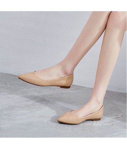 Leather single shoes women's flat sole 2020 spring new all-around spring style light mouth solid pointed soft leather spring and autumn small leather shoes
