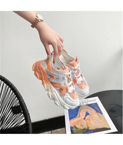 2020 summer leather cutout Laoda shoes net red sneakers women's thick soled casual shoes a hair substitute