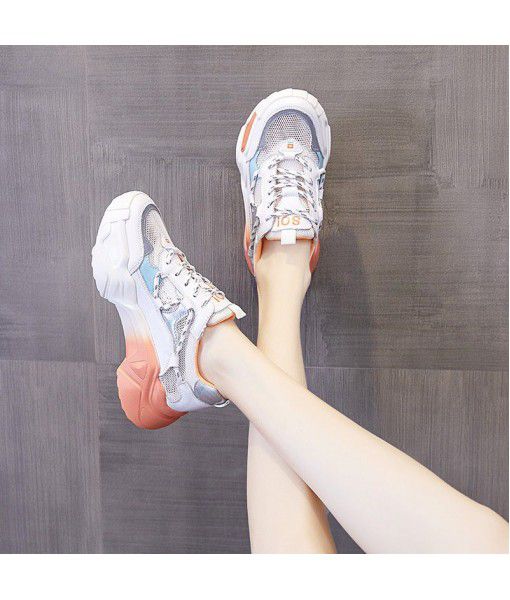 Leather mesh shoes for girls a new style of INS fashion student leisure sports single shoes for girls in 2020 summer