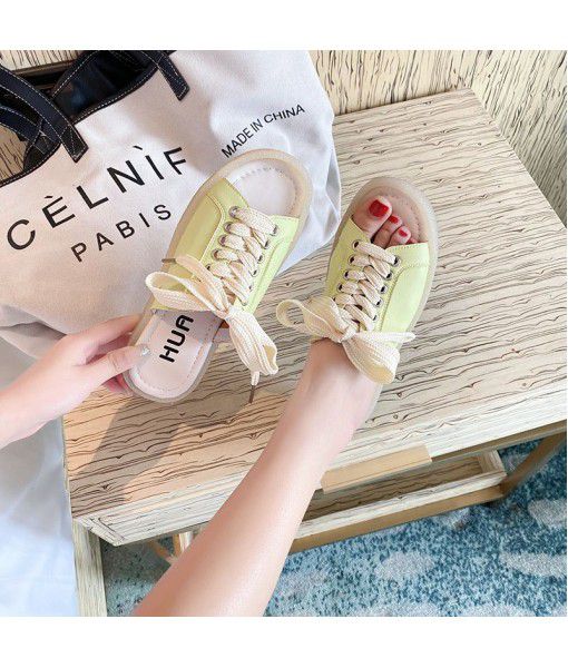 Leather one word Sandals New Women's casual fashion in summer 2020 pure color all over the World Red Bull tendon bottom ins trend