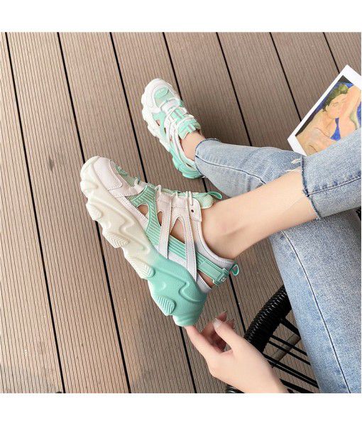 2020 summer leather cutout Laoda shoes net red sneakers women's thick soled casual shoes a hair substitute