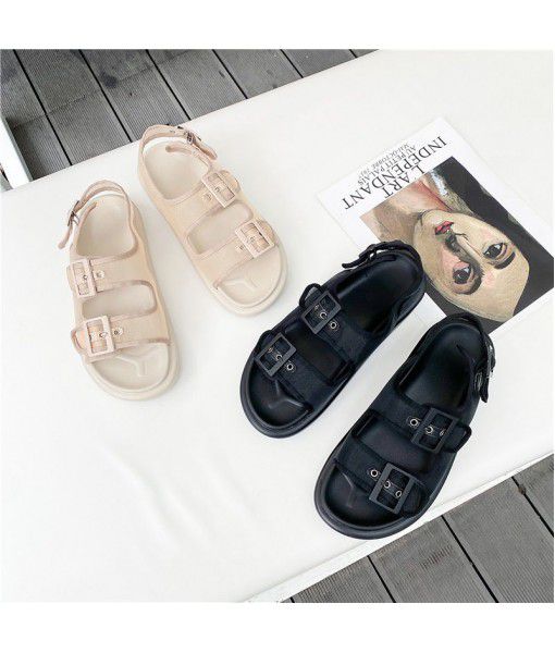Women's leather sandals 2020 summer new mesh ventilation buckle flat sole casual versatile beach shoes