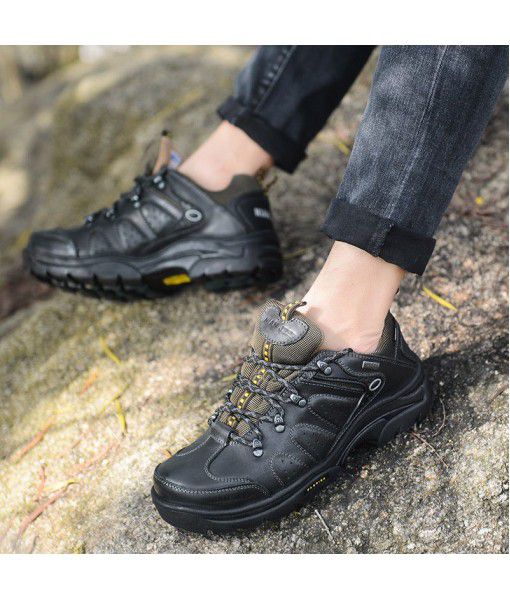 Manufacturer's direct sale first layer cow leather autumn new outdoor hiking shoes low top mountaineering shoes antiskid wear-resistant camping shoes