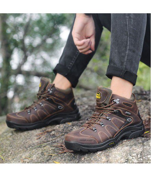 Manufacturer's direct sale first layer cow leather autumn new outdoor hiking shoes high top mountaineering shoes antiskid wear-resistant camping shoes