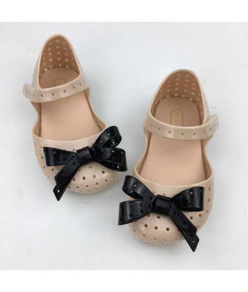 Summer new minimelissa baby children's jelly cool contrast color hollow out bow tie shoes foreign trade wholesale trend