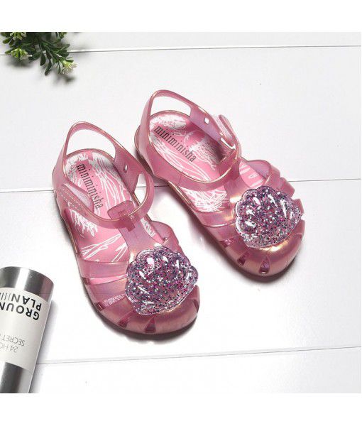 Brazil's new customized little girl's shoes shell glittering powder jelly shoes Baotou lovely baby children's SANDALS BEACH SHOES