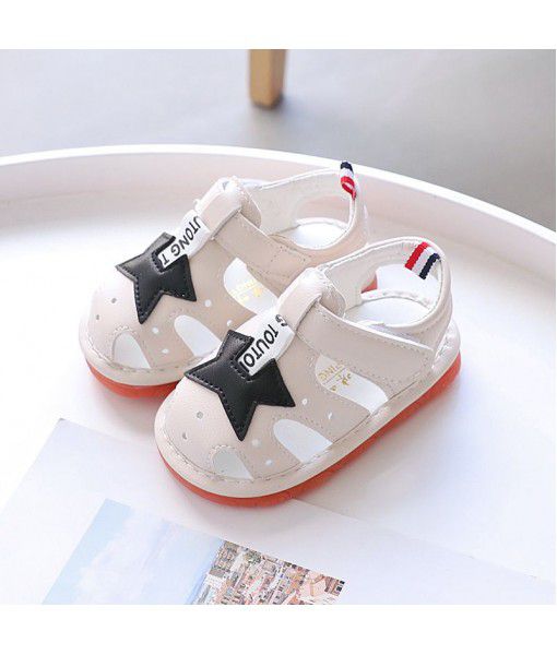 2022 summer new boys' open toe whistled baby sandals 0-1-2 years old leather baby shoes 2133