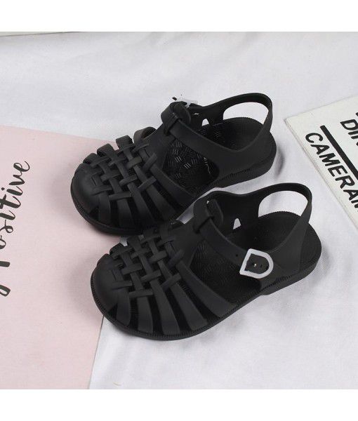 Heli shark new fashion solid color buckle hollowed out cool children's shoes flat bottom leisure daily wear male and female baby sandals