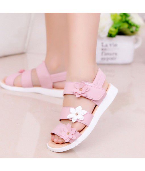 Girls' sandals 2022 summer new children's sandals plain princess shoes middle and small children's fashion flowers open toe wholesale