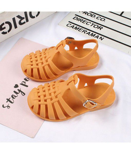 Charm shark summer new solid color hollow out children's sandals leisure fashion daily indoor and outdoor beach shoes
