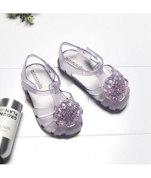 Brazil's new customized little girl's shoes shell glittering powder jelly shoes Baotou lovely baby children's SANDALS BEACH SHOES