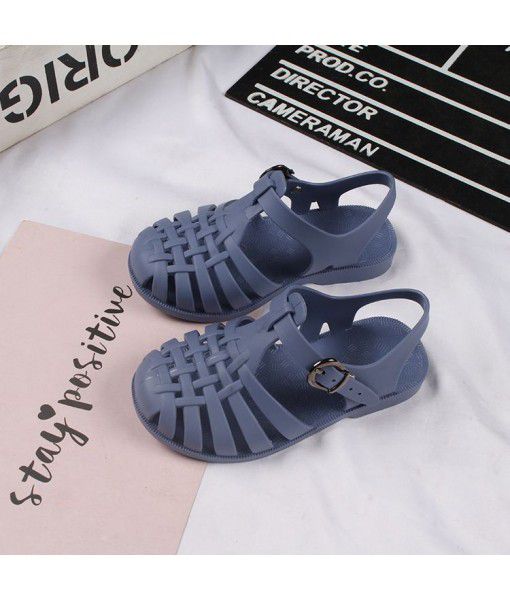 Heli shark new fashion summer solid color buckle boys and girls' casual hole flat bottom daily hollow sandals