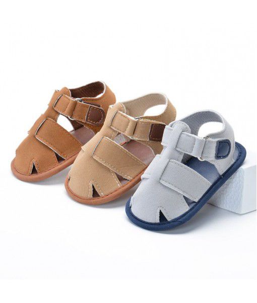 Summer new 0-1-year-old male baby Baotou sandals soft soled walking shoes baby shoes frosted leather casual shoes hot push