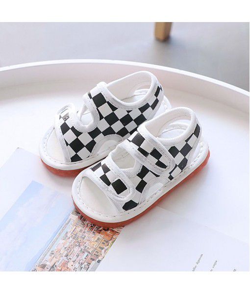 2022 summer new Korean boys' open toe whistle baby sandals 0-1-2 years old leather baby shoes 2033