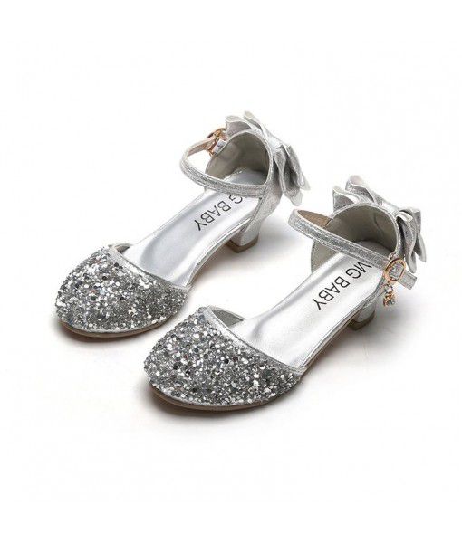 Girls' leather shoes 2020 new princess shoes crystal high heels little girl student performance shoes Korean children's shoes 