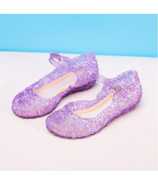 Autumn and summer Princess Aisha snow and ice crystal children's sandals slippers waterproof Cinderella solid color jelly crystal shoes
