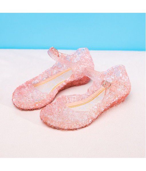 Autumn and summer Princess Aisha snow and ice crystal children's sandals slippers waterproof Cinderella solid color jelly crystal shoes