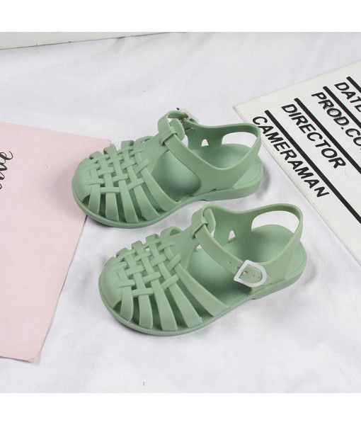 Heli shark new fashion leisure solid color buckle hollow out cool children's shoes daily flat sandals for boys and girls