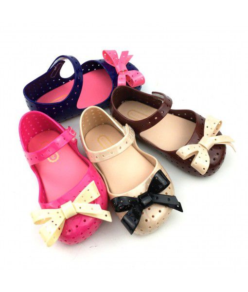 Summer new minimelissa baby children's jelly cool contrast color hollow out bow tie shoes foreign trade wholesale trend