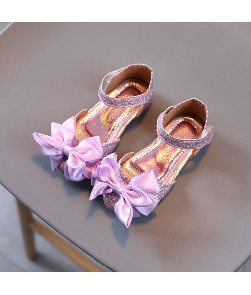 Cool children's sandals 2021 spring new Bow Soft Bottom Girls' leather shoes fashion leisure Velcro flat bottom