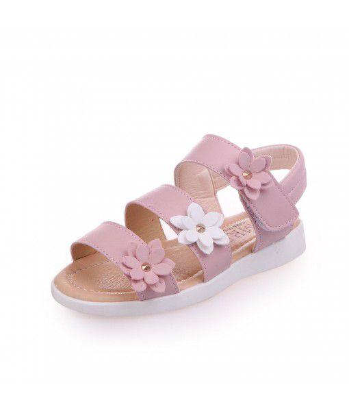 Girls' sandals 2022 summer new children's sandals plain princess shoes middle and small children's fashion flowers open toe wholesale