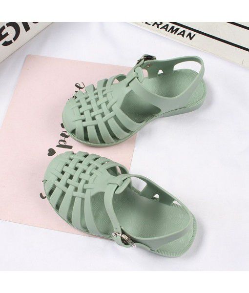Charm shark summer new solid color hollow out children's sandals leisure fashion daily indoor and outdoor beach shoes