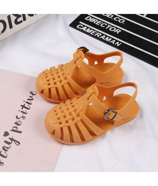Heli shark new fashion summer solid color buckle boys and girls' casual hole flat bottom daily hollow sandals
