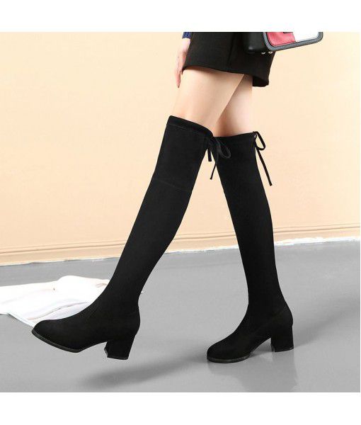 Rubber Sole Plush Shoes Women Winter Knee High Heels Boots For Ladies