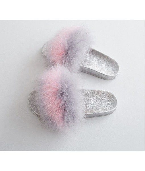 Stable Quality Fox Fur Soft Sandals Wholesale Women Slippers Natural Color Fur Slides